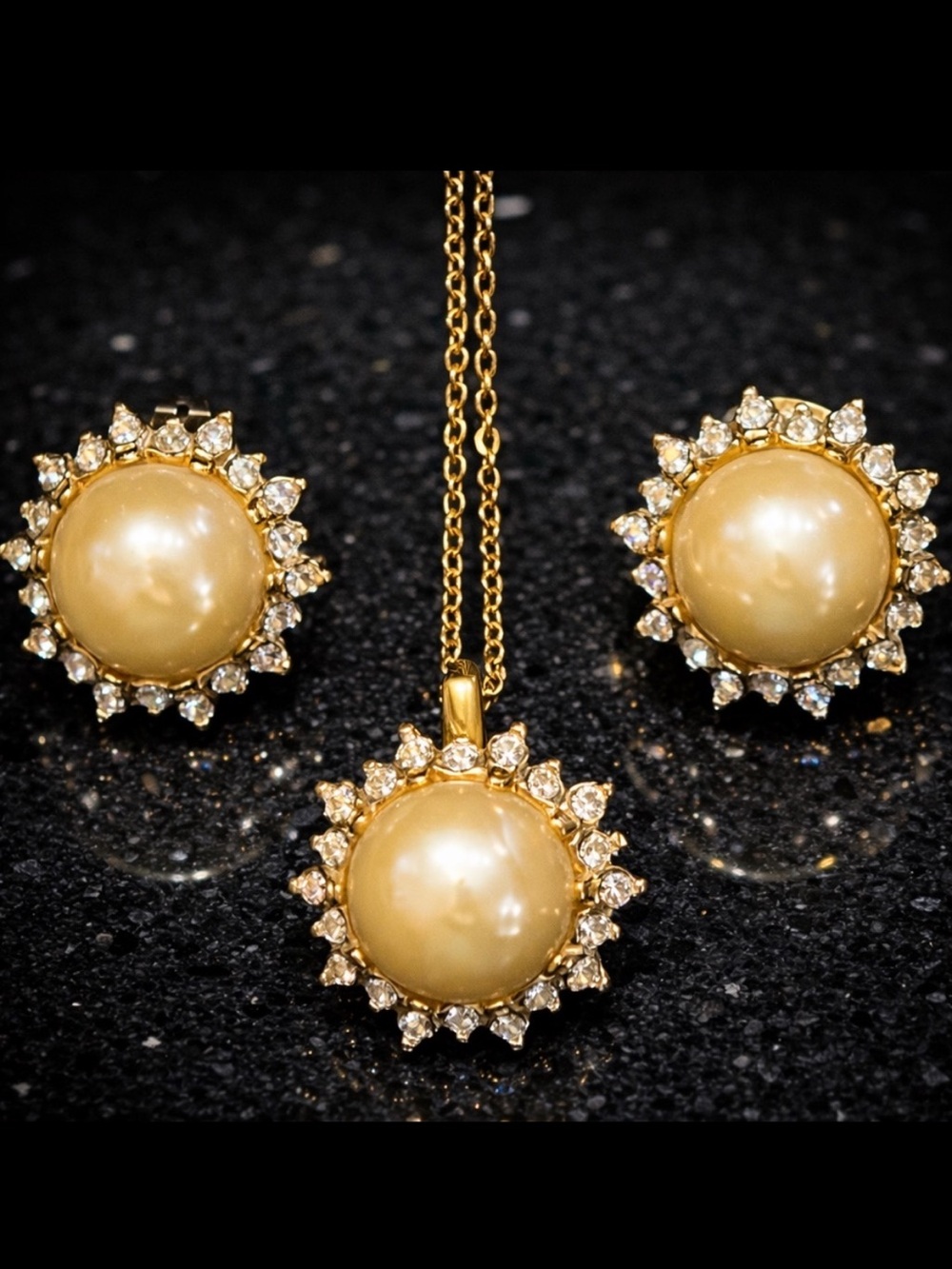 Pearl crystal cz pendant earrings necklace chain set ladies statement, jewelry